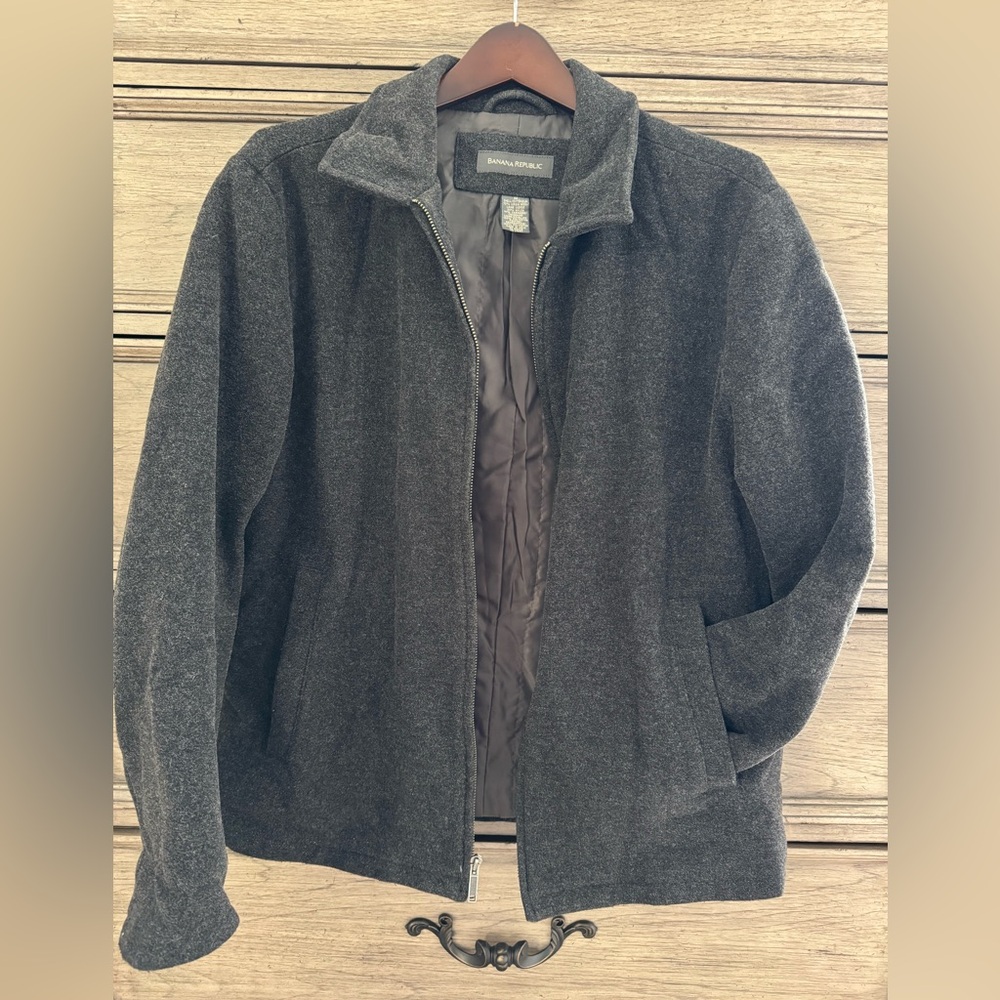 Banana Republic Gray Jacket EUC Virgin Wool Cashmere Garage Pea Coat Zip Up